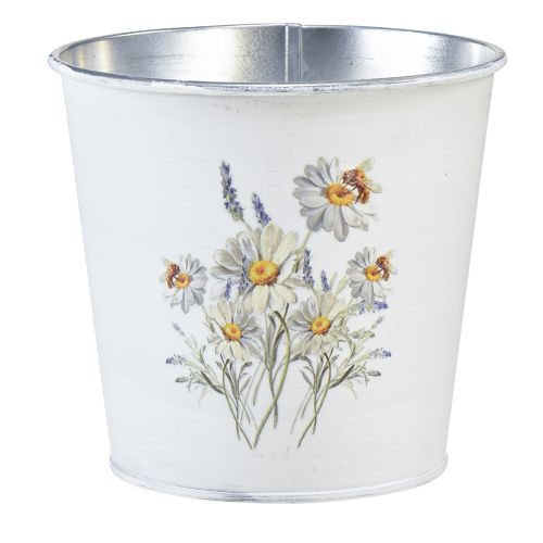 Bloempot metalen plantenbak witte bloemen 12,5cm H11,5cm