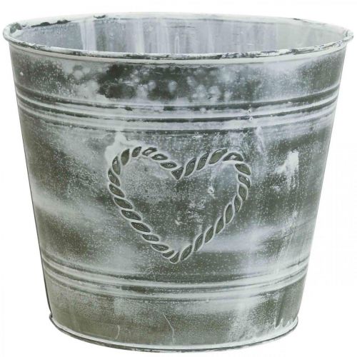 Artikel Bloempot shabby chic plantenbak metaal hart Ø22cm H17.5cm