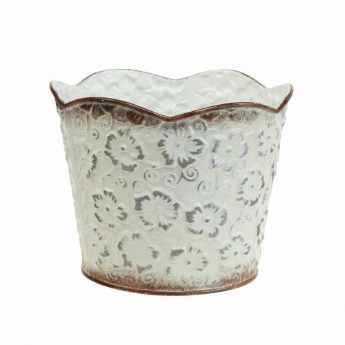 Bloempot wit metaal cachepot plantenpot Ø13cm H11.5cm
