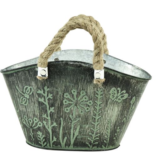 Bloempot met handvatten tas metaal jute 19×13,5×13,5cm