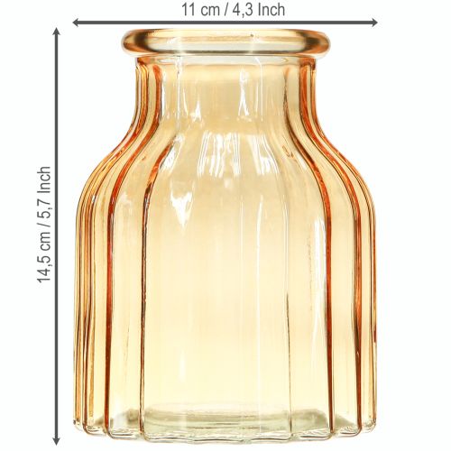 Artikel Bloemenvaas glas oranje retro design Ø11cm H14.5cm 2 stuks