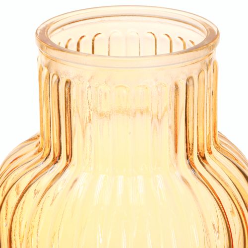 Artikel Bloemenvaas van glas met oranje retrogroeven Ø13,5cm H20cm