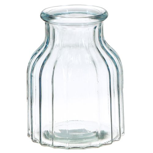 Artikel Bloemenvaasjes glas groeven design blauw Ø11cm H14.5cm 2 stuks