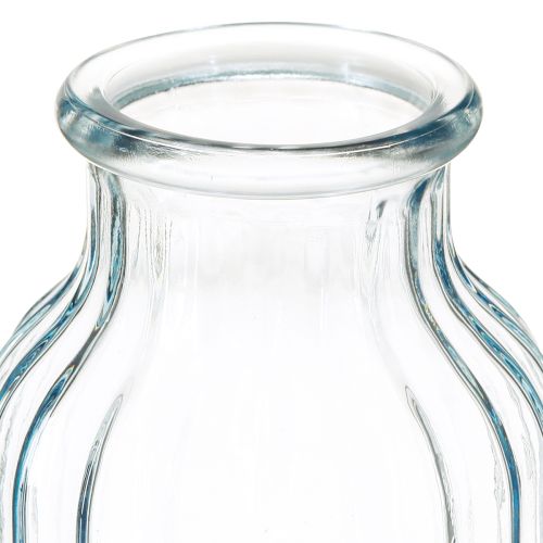 Artikel Bloemenvaasjes glas groeven design blauw Ø11cm H14.5cm 2 stuks