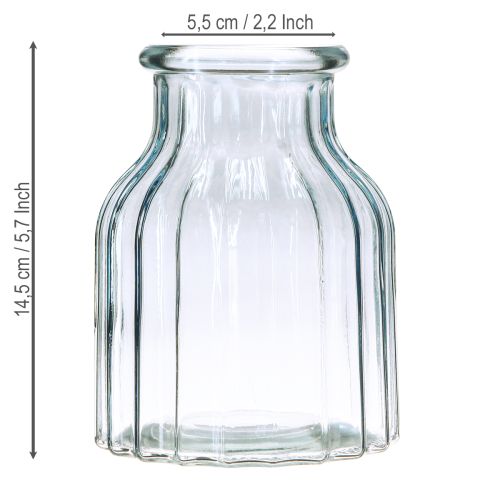 Artikel Bloemenvaasjes glas groeven design blauw Ø11cm H14.5cm 2 stuks