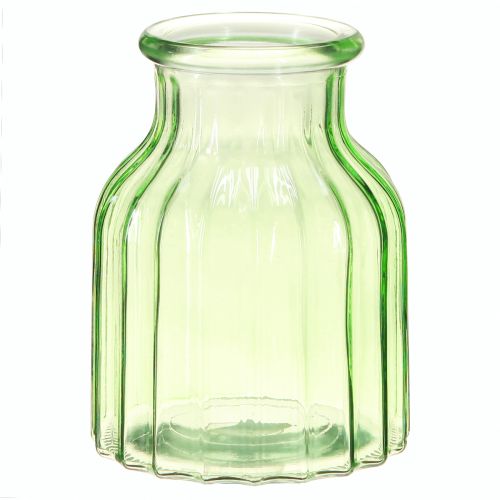Bloemenvaasjes groen glas decoratie retro Ø11cm H14.5cm 2 stuks