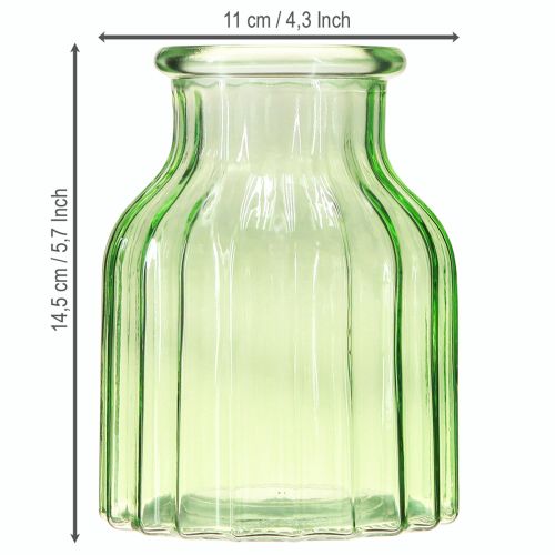 Artikel Bloemenvaasjes groen glas decoratie retro Ø11cm H14.5cm 2 stuks