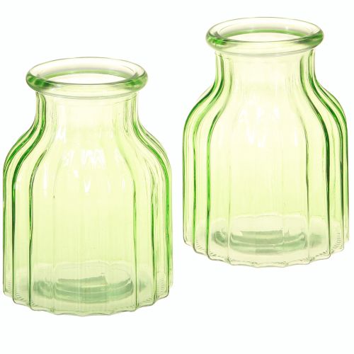 Artikel Bloemenvaasjes groen glas decoratie retro Ø11cm H14.5cm 2 stuks