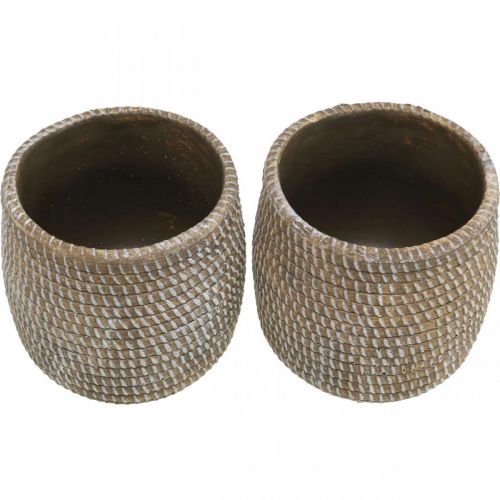 Artikel Boho bloempot cachepot keramiek gevlochten look Ø9cm H10.5cm 2st