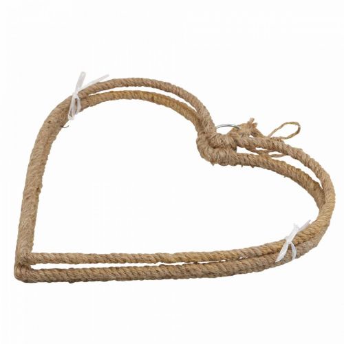 Floristik24 Boho stijl, hart metalen ring decoratieve ring jute lint B33cm 3st