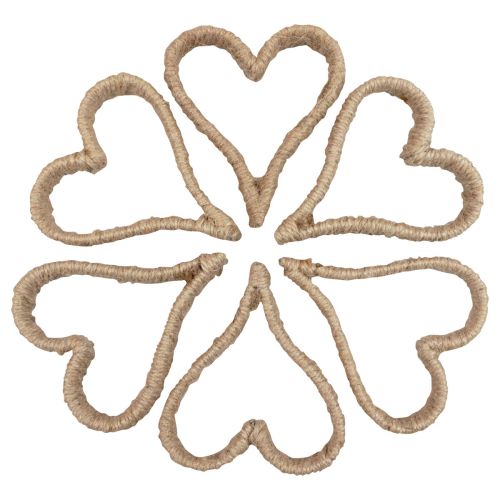 Floristik24 Boho-stijl hart metalen ring decoratieve ring jute lint 11cm 6st