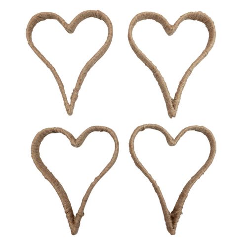 Boho-stijl, hart metalen ring decoratieve ring jute lint 20cm 4st