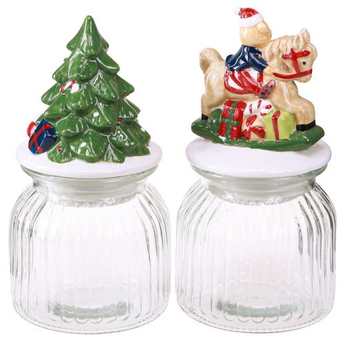 Artikel Snoeppot met deksel Kerstbonboniere H20cm 2st