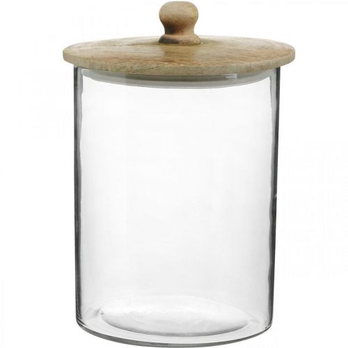 Floristik24.nl Glazen pot, met houten deksel, decoratief glas naturel kleur, helder Ø17cm H24.5cm - goedkoop online kopen