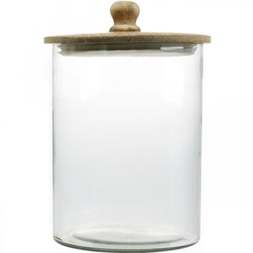 Floristik24 Glazen pot, bonboniere met houten deksel, decoratief glas naturel kleur, helder Ø17cm H24.5cm