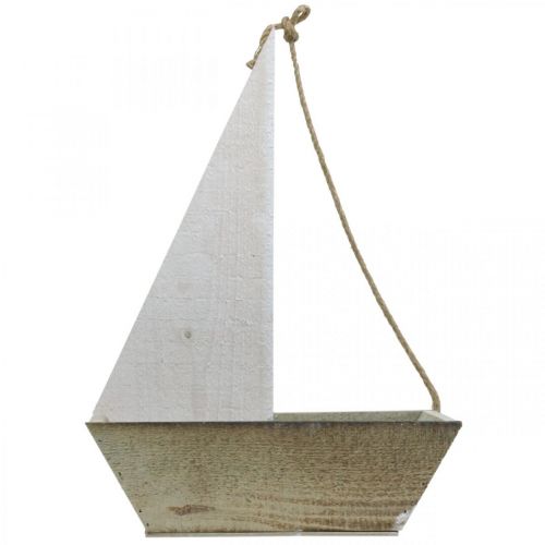 Floristik24 Decoratief schip, maritieme houten decoratie, zeilboot voor het planten van wit, natuurlijk H37cm L25.5cm