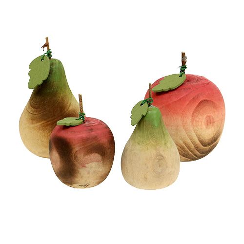 Floristik24 Peer en appel uit hout assortiment 6.5cm-8.5cm 4st