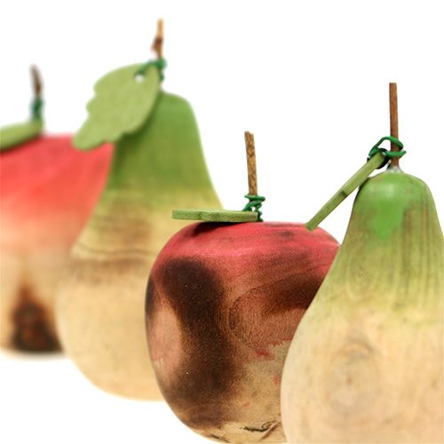 Floristik24 Peer en appel uit hout assortiment 6.5cm-8.5cm 4st