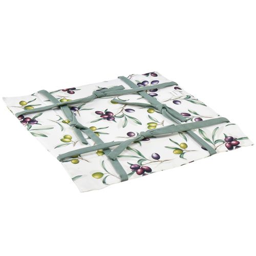 Artikel Broodmand stoffen broodzak wit patroon olijf 20x20x7cm