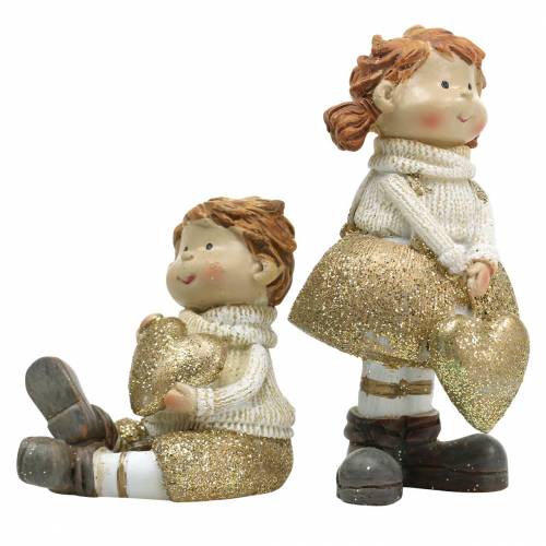 Artikel Decoratiefiguren broertje en zusje goud, glitter 10 / 6.5cm set van 2