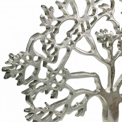 Artikel Metalen boom, decoratief beukenhout op houten voet, zilveren metalen decoratie, levensboom, mangohout