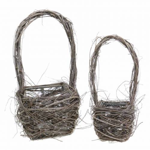 Decoratieve rieten mand met handvat naturel H36.5cm H45cm set van 2