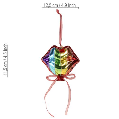 Artikel Kleurrijke kerstboomballen glazen ballonnen hart kus mond 12cm 2 stuks