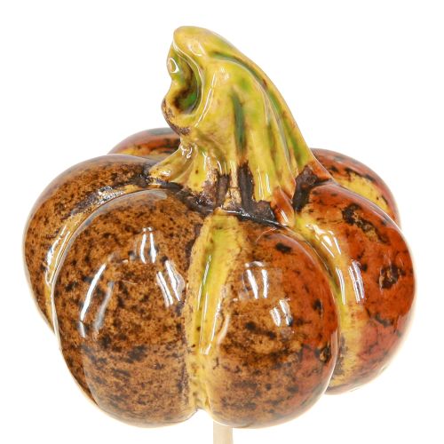 Artikel Kleurrijke mini pompoenen op een stokje keramische decoratie 5-6,5cm 3 stuks
