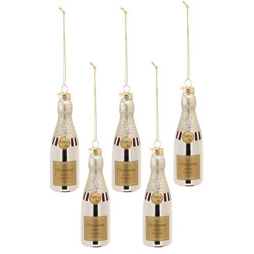 Artikel Champagnefles om oudejaarsdecoratie op te hangen zilver 13cm 5 st