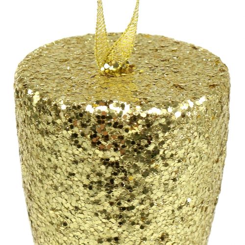 Artikel Hanger champagne glas licht goud glitter 15cm Oudejaarsavond en Kerst