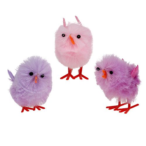 Floristik24 Chenille Chick Paaskuiken Paars, Roze Lentedecoratie 10st