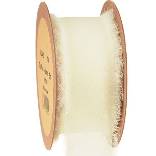 Artikel Chiffon lint crèmekleurige stoffen lint met franjes 40mm 15m