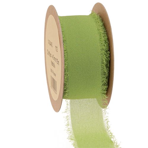 Artikel Chiffon lint groen stoffen lint met franjes licht olijfgroen 40mm 15m