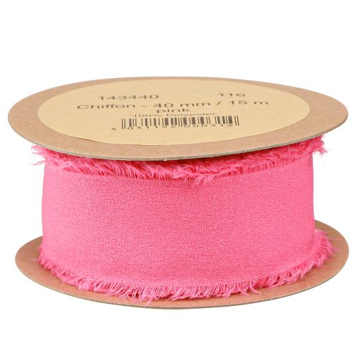 Artikel Chiffon lint roze neon stoffen lint met franjes 40 mm 15 m