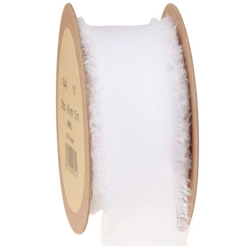 Artikel Chiffon lint wit stoffen lint met franjes 40mm 15m