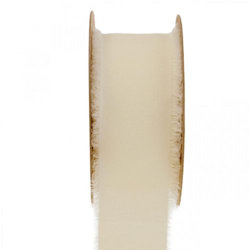 Artikel Chiffon lint crèmekleurige stoffen lint met franjes 40mm 15m