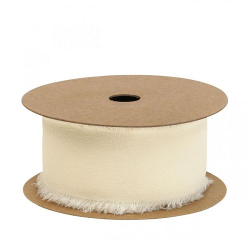 Artikel Chiffon lint crèmekleurige stoffen lint met franjes 40mm 15m