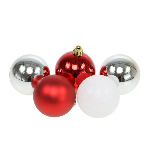 Artikel Kerstbal mix wit, rood, zilver Ø5,5cm 30st