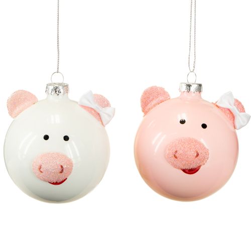 Floristik24 Kerstboombal varken roze wit glasbal Ø8cm 2 stuks