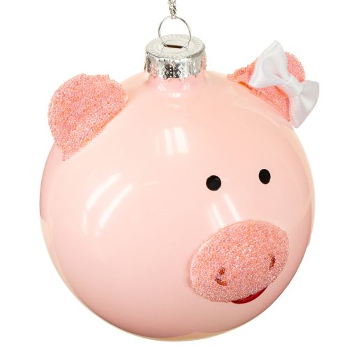 Artikel Kerstboombal varken roze wit glasbal Ø8cm 2 stuks