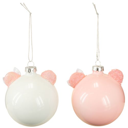 Artikel Kerstboombal varken roze wit glasbal Ø8cm 2 stuks