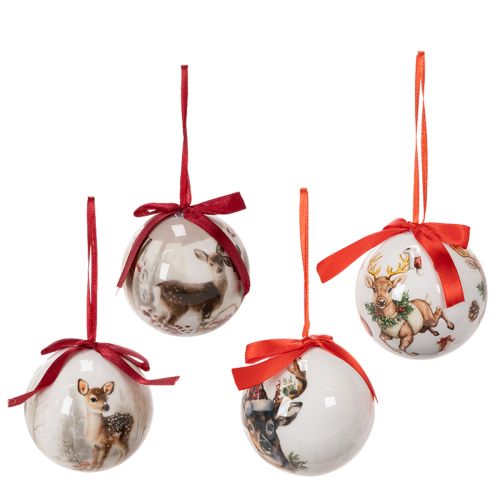 Kerstbal met hertenmotief en lint om op te hangen, 7 cm, 4 stuks kopen | Floristik24.nl