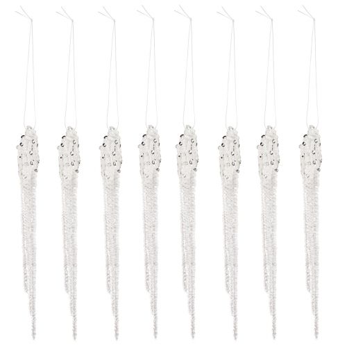 Artikel Kerstboomdecoratie ijspegeldecoratie helder zilver 15cm 8st