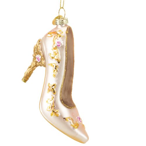 Kerstboomdecoratie glazen schoentjes roze glazen schoentje 10cm 2st