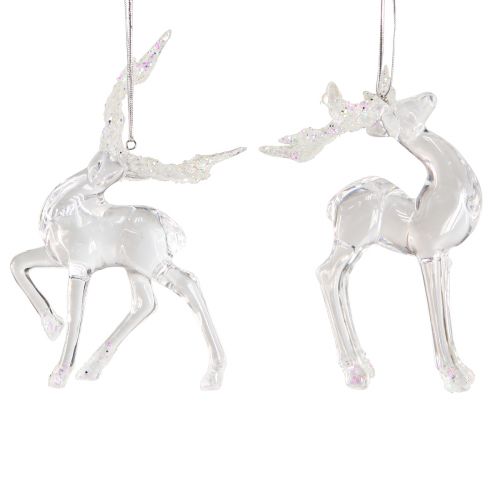 Artikel Kerstboomdecoratie hert decoratief figuur acryl 12,5/15cm 2st