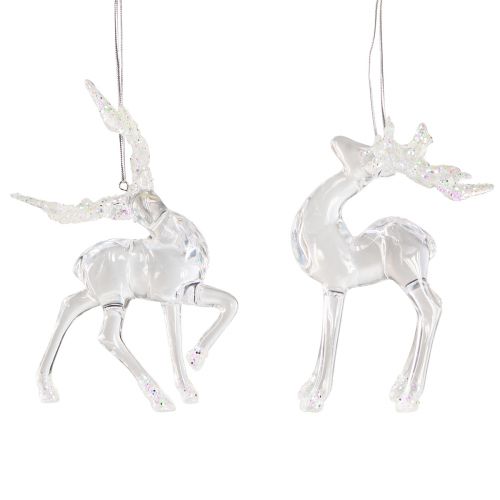 Artikel Kerstboomdecoratie hert decoratief figuur acryl 12,5/15cm 2st