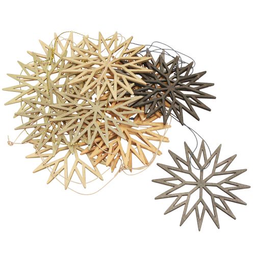 Artikel Kerstboomversiering houten decoratie sneeuwvlok bruin 10cm 12 st