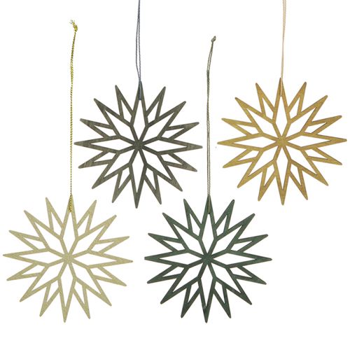 Kerstboomversiering hout sneeuwvlokdecoratie groen 10cm 12 st
