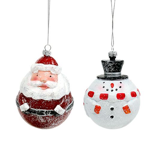 Floristik24 Kerstboomversiering Kerstman, sneeuwpop kunststof Ø8cm 2st