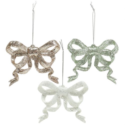 Artikel Kerstboomdecoraties strik 9cm met glitter 12st